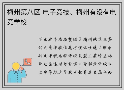 梅州第八区 电子竞技、梅州有没有电竞学校
